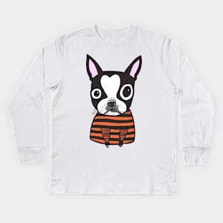 Boston Terrier Stripes Kids Long Sleeve T-Shirt